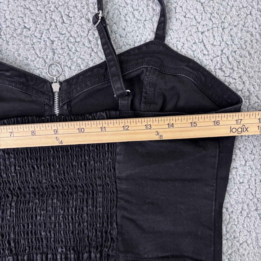 Guess Crop Top Bustier XL Black Cami Denim Zip Front Smocked Back Minimalist - Picture 8 of 9